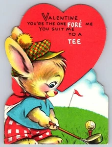 Valentinstag anthropomorphe Hase Kaninchen Golf USA Grußkarte #F-715-8 - Bild 1 von 2