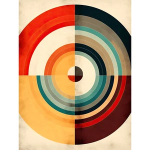 Konzentrische Kreise Bauhausstil minimal bunt Vintage riesiger Kunstdruck 18 x 24 Zoll - Bild 1 von 5