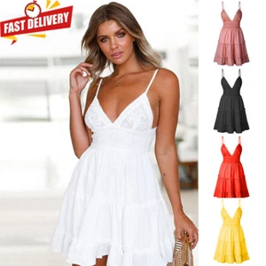 Sommerkleid Damen Ärmellos Trägerkleid Urlaub Strandkleid Partykleid Minikleid - Bild 1 von 17
