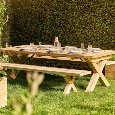 Rustic Chunky Farmhouse Garden Table Set - Image 1 of 4