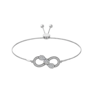 Sterling Silver Lab Grown Diamond Composite Bangle Bracelet 9" For Women - Picture 1 of 5