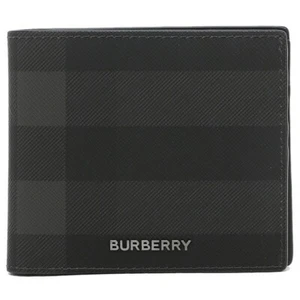 Burberry Bi-fold Wallet Black Men's BILL COIN CHARCOAL Cotton NEW - Picture 1 of 7