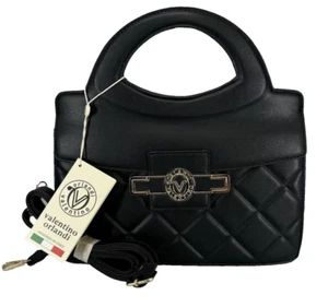Valentino Orlandi Black Quilted Vegan Leather Crossbody Handbag - Picture 1 of 6