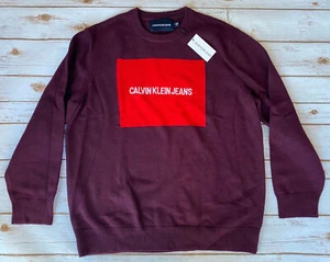 CALVIN KLEIN JEANS LOGO PULLOVER SWEATER PLUM NOIR MENS XXL 2XL NEW $89 - Picture 1 of 8