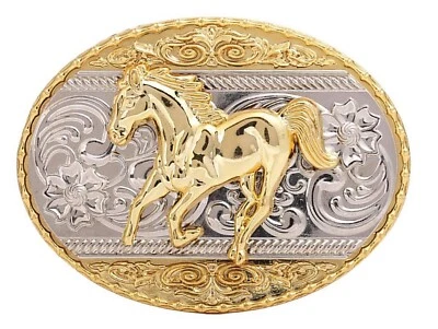 Cinturón de caballo hebilla hombres mujeres vaquero occidental vaquera rodeo deportes regalo metal dorado Foto 1 de 4
