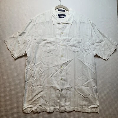 Daniel Cremieux Mens Button Shirt Large White on White Print Split Hem Cotton - Image 1 of 4