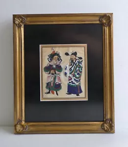 Antique Two Chinese Man Court Scene 19th Century Painted on Paper - Picture 1 of 4