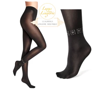 Logo Sparkle Tights By Wolford M Black Stockings With Swarovski Element - Picture 1 of 4