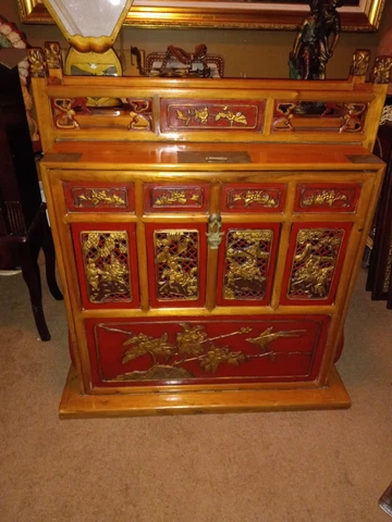Chinese Dowry Chest with Fretwork and Carved Gilt Characters, 19th Century Cover