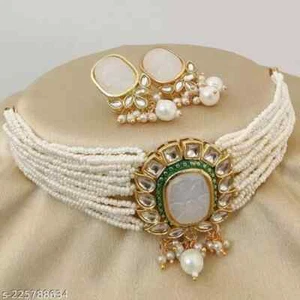 Gold Plated Jhumka Earrings Indian Bollywood Choker Necklace set Bridal Jewelry - Picture 1 of 5