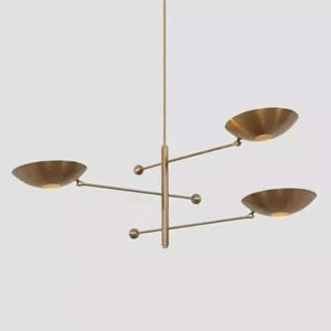 3 Light Pendant Mid Century Modern Raw Brass Sputnik chandelier light Fixture - Picture 1 of 5