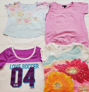 Lot Of 4 Girls T-shirts Size 10 Justice Gap kids: 2 tops in 1 Floral Pink White - Picture 1 of 16