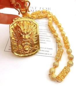 Men's fashion dragon 22K 23K 24K THAI BAHT YELLOW GP GOLD Necklace Pendant - Picture 1 of 5