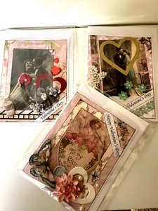 Lot of 3 Vintage Style Handmade Valentine’s Day Cards – Romantic & Elegant - Picture 1 of 10