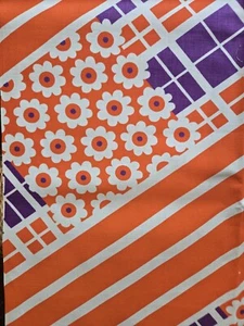 Patito de lona Flower Power naranja púrpura 1 yarda vintage - Imagen 1 de 5