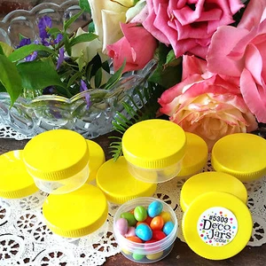 10 JARS Wide Mouth 1 ounce Container Plastic Screw Yellow Cap 5303  DecoJars USA - Picture 1 of 4