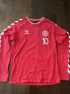 Men’s Hummel Denmark home long sleeve T Shirt Christian Eriksen football Size L - Picture 1 of 9