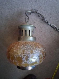 Vintage French Brass &Crackled Glass Globe Light & Chain - Picture 1 of 7