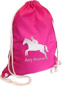 Horse Jump Personalised PINK Kids Childs COTTON School Sports Gym PE Bag Gift - Picture 1 of 9