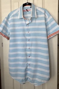 Robert Graham Men’s Shirt Size Large Blue & White Striped Flip Cuff Short Sleeve - Picture 1 of 13