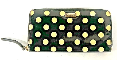 Cartera Kate Spade Cremallera Alrededor Negro Charol Blanco Lunares Foto 1 de 4