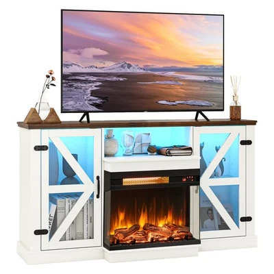 58" Fireplace TV stand w/23" 3-side glass electric fireplace 20 color led lights - Image 1 of 4