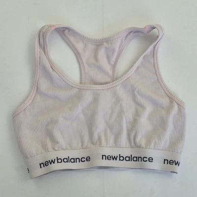 NEW BALANCE Sports Bra Medium 12 14 White Women's Activewear Stretch Logo - image 1 of 4