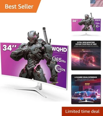 Immersive 34" White Curved Monitor | 165Hz, Triple Input, and Adjustable Stand - Image 1 of 4
