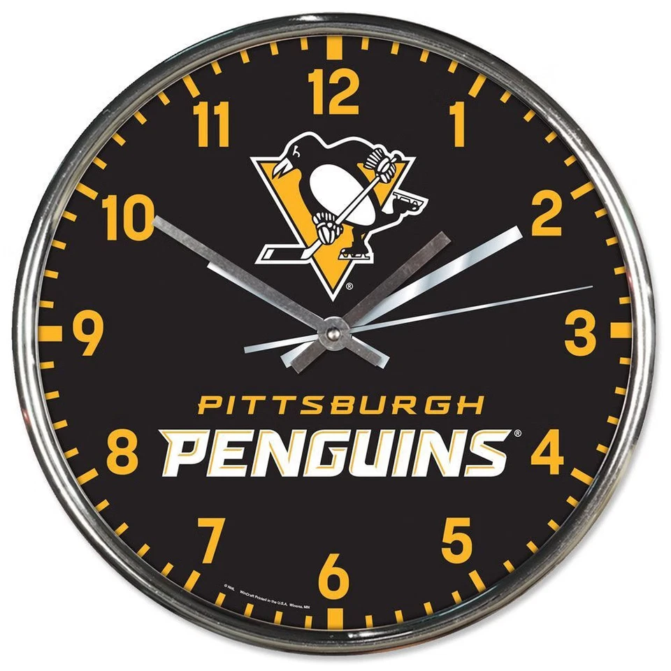Reloj de pared cromado redondo de los Pittsburgh Penguins Foto 1 de 1