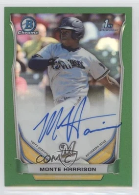 2014 Bowman Draft Chrome Pick Green Refractor /99 Monte Harrison #BCA-MH Auto - Image 1 of 2