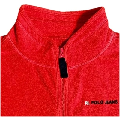 Vintage RL Polo Jeans Co Feminino Grande Colete de Lã Sem Mangas Zíper Completo Vermelho - Imagem 1 de 4