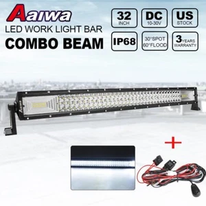 32" inch Tri Row LED Light Bar Work Driving Spot Flood Beam Offroad UTV + Wiring - Picture 1 of 12
