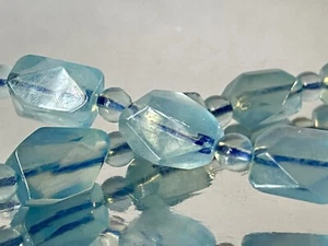8" "Precious Gems"~ Natural Sky Blue AQUAMARINE BERYL Simple-Cut Bracelet I1407 - Picture 1 of 10