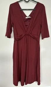 Lakeland Burgundy V Neck 3/4 Sleeve Burgundy Dress Size Uk 14 - Picture 1 of 4