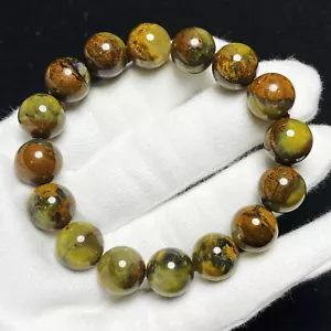 Bracciale perle pietre preziose Namibia pietersite giallo naturale 13,4 mm AAA C1399 - Foto 1 di 10