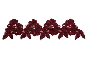 3.5" Embroidered Red Burgundy Blue Hunter Green Lilac Beaded Corded Organza Trim - Picture 1 of 13