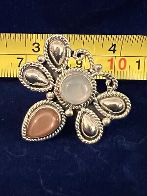 Anel ajustável 925 esterlina pêssego e pedra da lua branca borboleta tamanho 7 novo - Imagem 1 de 4