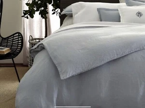 Matouk Linen Duvet Thea Full Queen Duvet Pool Blue Grey Display Perfect 86x92 - Picture 1 of 8