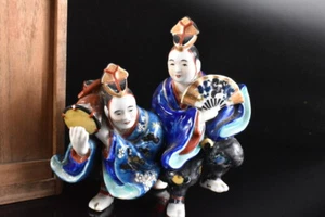 U294: XF Japanese Old Kutani-ware Colored porcelain DOLL Statue sculpture w/box - Picture 1 of 9