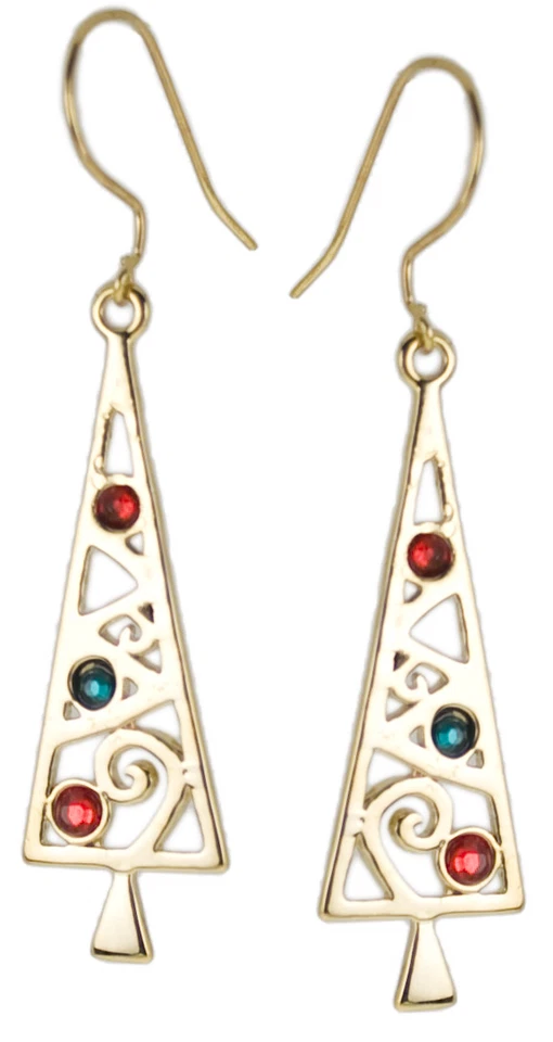 Brincos de berloque de árvore de Natal em tom de ouro com cristais  - Imagem 1 de 1