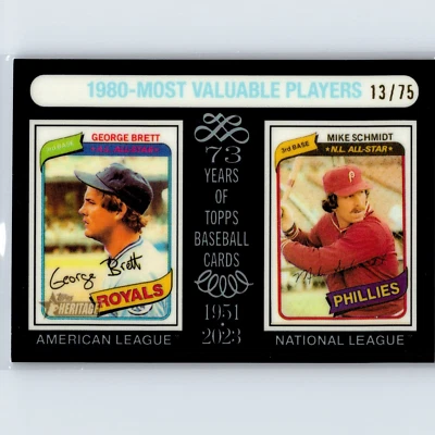 2024 Topps Heritage 1980 MVP George Brett Mike Schmidt #195 negro cromo #/75 Foto 1 de 2