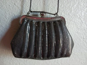 Vintage I Magnin & Co Sparkling Silver Clutch Cocktail Long Strap Small Bag - Picture 1 of 6