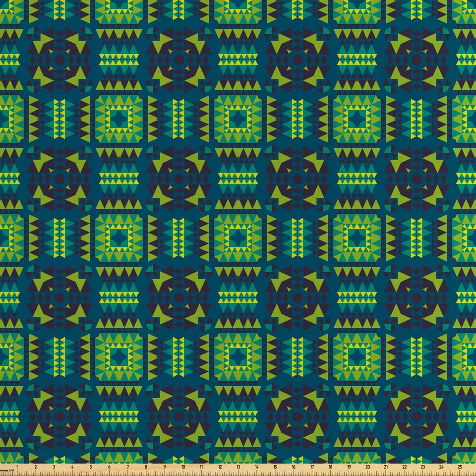 Abstrakt Satin Stoff als Meterware Tribal geometrisches Muster - Bild 1 von 1