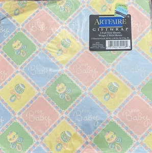 New Vintage Artfaire Baby Shower Gift Wrapping Paper - Picture 1 of 2