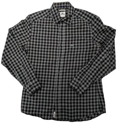 Camisa Lacoste Para Hombres Talla 40 Guinga Informal Botón-Frente Logo LS Ajuste Moderno Foto 1 de 4