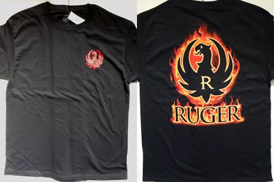 Ruger Gun Pistol Flames Logo Rugged Reliable Firearms Licensed T-Shirt Size S-4X - Image 1 of 4