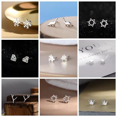 Gift 925 Silver Plating Ins Star Cat Flower Small Stud Earrings Women Jewelry - Image 1 of 4