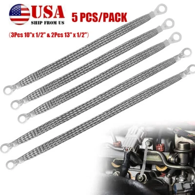 5× Braid Ground Strap Car Engine Ground Strap Cable Firewall Hood Wire End Ktis - Image 1 of 4