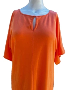 Joan Vass Dress Womens S Tangerine Short Sleeve Button Keyhole V-neck Front NEW - Picture 1 of 17
