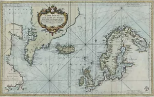 Antique Map "Carte Reduite Des Mers Du Nord" (North Europe) J.N. Bellin, 1751 - Picture 1 of 8